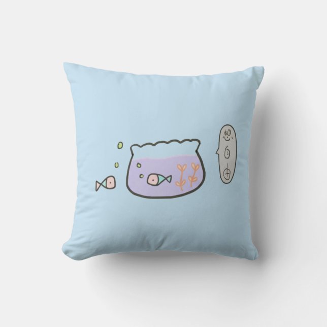 Coussin Thinking of Freedom Cute Fish Doodle Art (Recto)