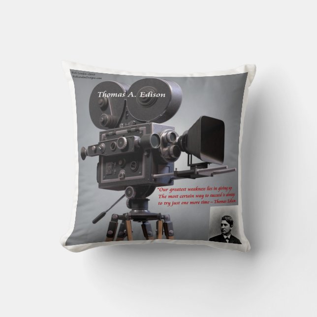 Coussin Thomas Edison "Une fois de plus" Citation Lancer l (Recto)