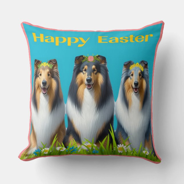 Coussin Three Easter Collies (Recto)