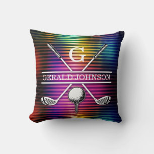 Coussin Thro de conception monogramme de golf couleur méta