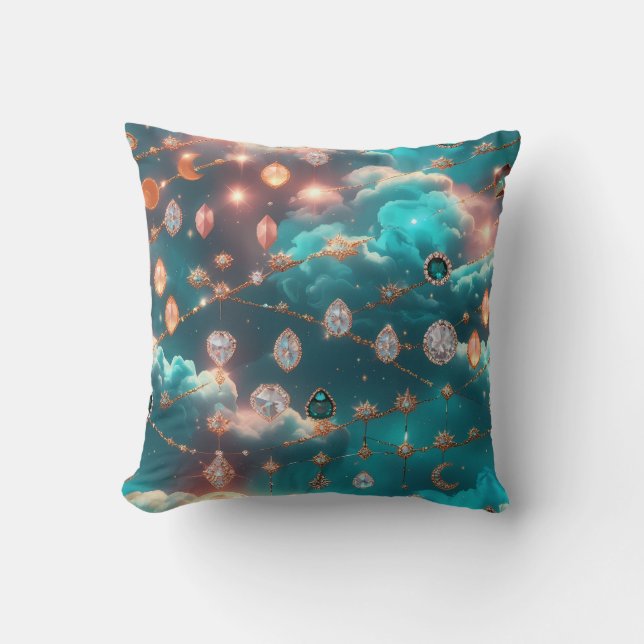 Coussin Throw Pillow - Aquamarine Diamond Celestial Moon (Recto)