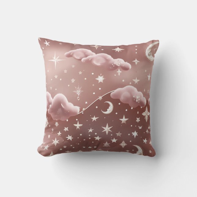 Coussin Throw Pillow - Blush Pink Celestial Moon Phases (Recto)