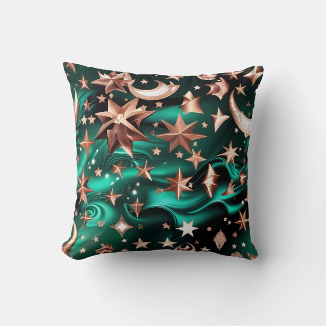 Coussin Throw Pillow – Luxury Malachite Green Celestial  (Recto)