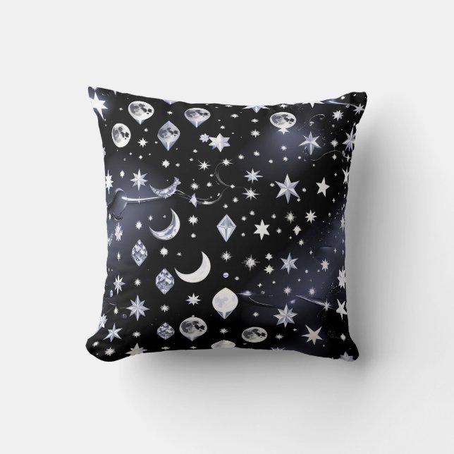 Coussin Throw Pillow – Luxury Onyx Celestial Moon (Recto)
