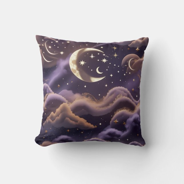 Coussin Throw Pillow – Luxury Smoky Celestial Moon (Recto)