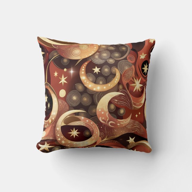 Coussin Throw Pillow – Luxury Terracotta Celestial Moon (Recto)