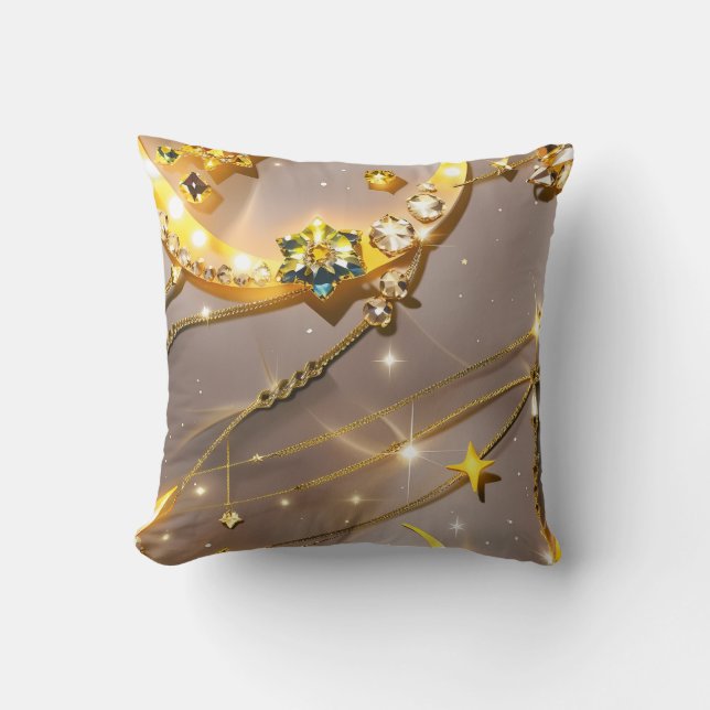 Coussin Throw Pillow – Luxury Topaz Yellow Celestial Moon (Recto)