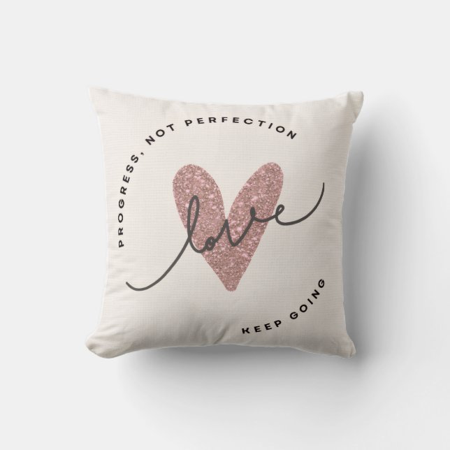 Coussin Throw Pillow – Pink Glitter Heart Love Design | In (Recto)
