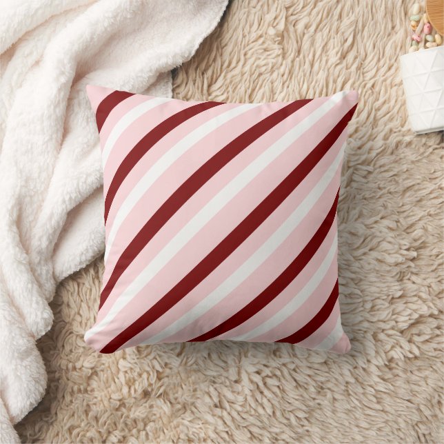Coussin Throw Pillow Pink & White Maroon Stripe (Couverture)
