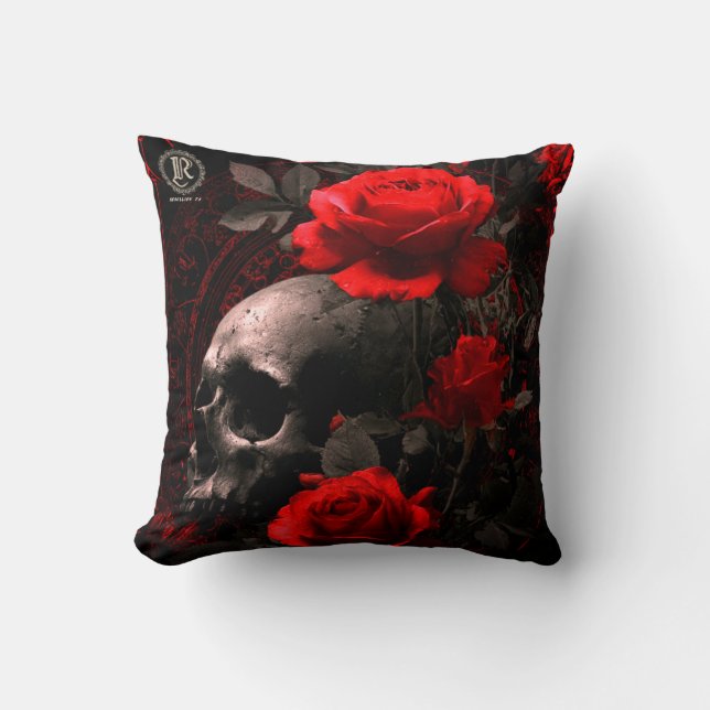 Coussin  Throw Pillow Rebellion 78 Skull and roses  (Recto)