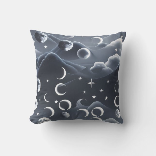 Coussin Throw Pillow - Sky Grey Celestial Moon Phases (Recto)