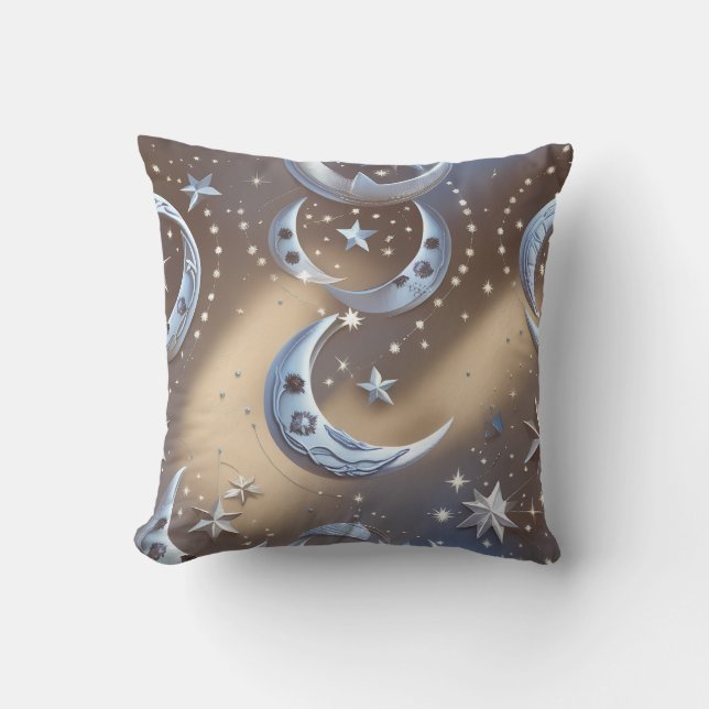 Coussin Throw Pillow - Soft Beige Silvery Blue Celestial  (Recto)