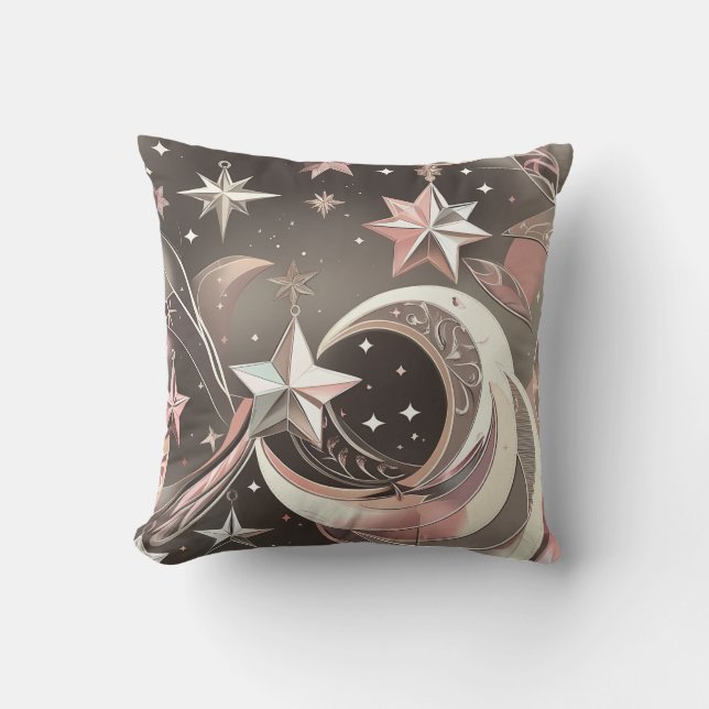 Coussin Throw Pillow - Soft Taupe Rose Celestial Moon (Recto)