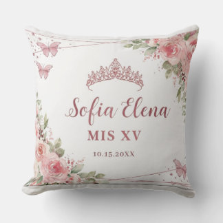 Coussin Tiare de Quinceañera Florale Aquarelle Rose Pâle