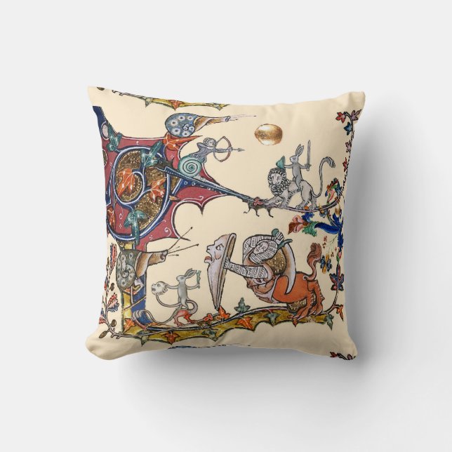 Coussin TIERS ESCALIERS DE GUERRE BESTIAIRE MÉDIÉVALE, Rab (Recto)