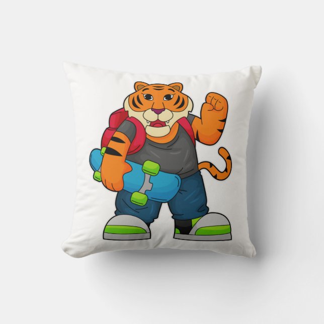 Coussin Tiger comme patineur avec skateboard (Recto)