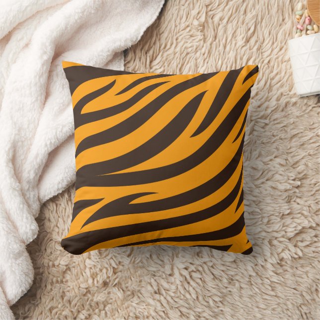 Coussin Tiger Gravure noire Orange motif en peau d'animal  (Couverture)