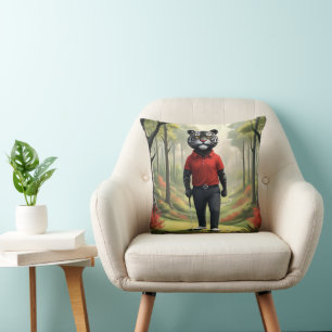 Coussin Tiger Jouant Au Golf Dans Les Bois,