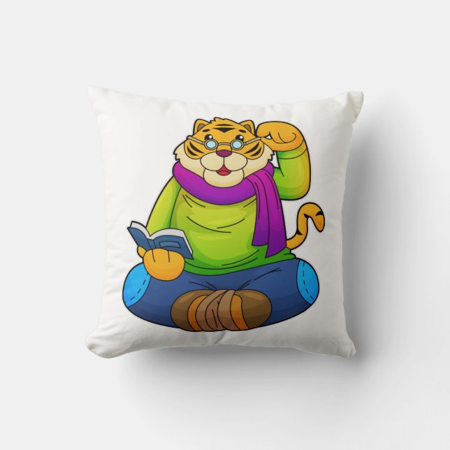 Coussin Tiger Nerd avec Livre (Recto)
