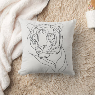Coussin Tiger's Head Line Art