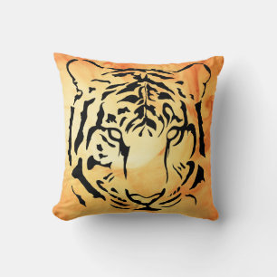 Coussin Tigre à rayures noires sur orange vif