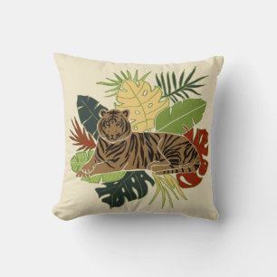 Coussin Tigre Asiatique Traditionnel Sur La Jungle Art Feu