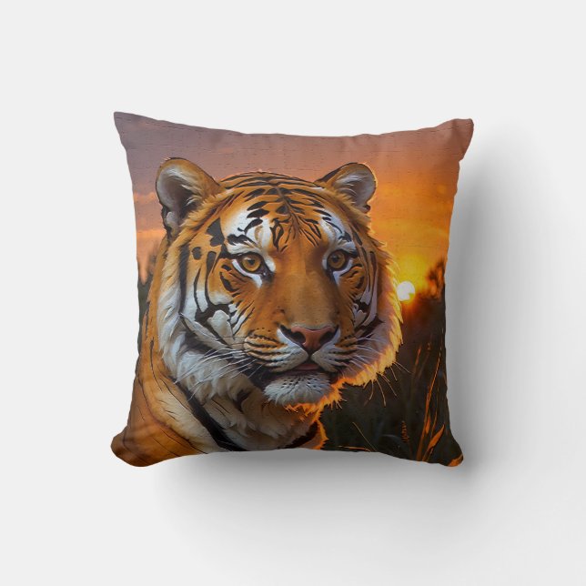 Coussin Tigre au coucher du soleil (Recto)