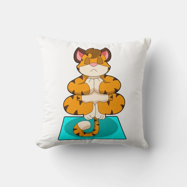 Coussin Tigre au Yoga sur tapis de Yoga (Recto)