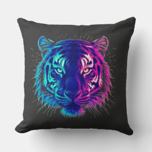 Coussin Tigre blanc néon – Art de faune cyberpunk lumineux