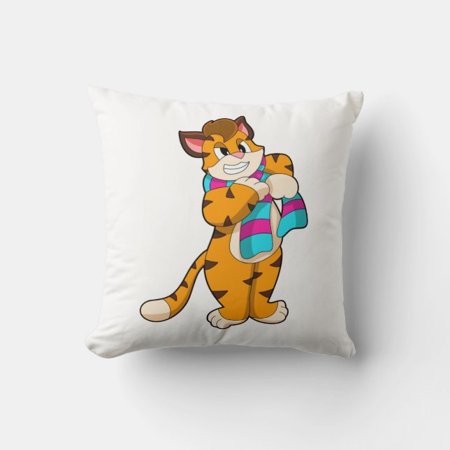 Coussin Tigre en hiver avec Écharpe (Recto)