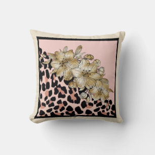 Coussin Tigre Imprimé Mauve avec Fleurs d'ivoire Jeter Ore