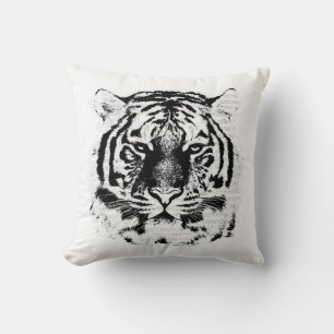Coussin Tigre noir et blanc visage gros plan