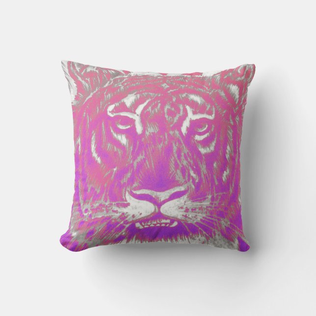 Coussin Tigre pourpre rose au néon blanc abstrait d'ombre (Recto)
