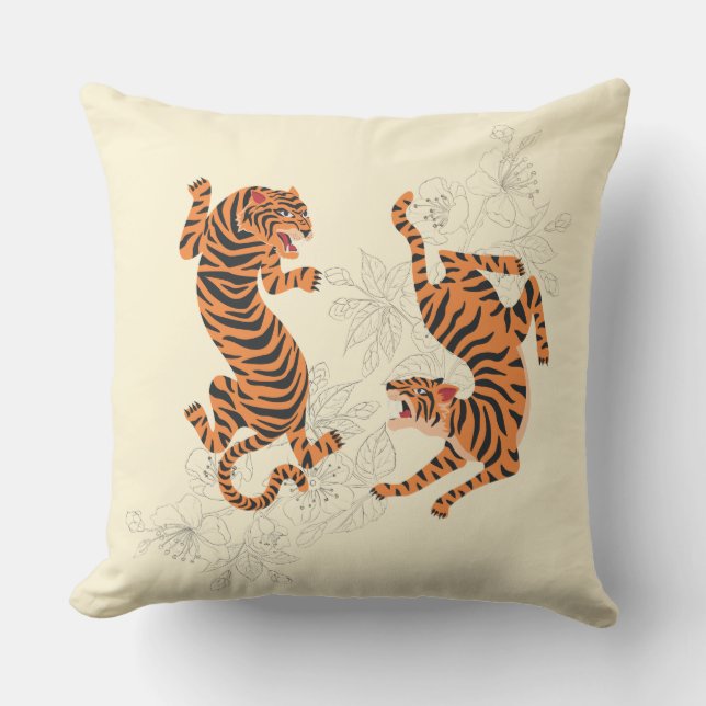 Coussin Tigres En Fleurs De Cerisiers (Recto)