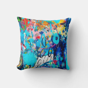 Coussin Tiré à la main moderne Multi Coloré mixte art c