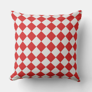 Coussin Tissé en diagonale rouge et blanc carrelé