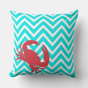 Coussin Tissu d'ameublement Chevron Aqua Crabe Chic Coussi