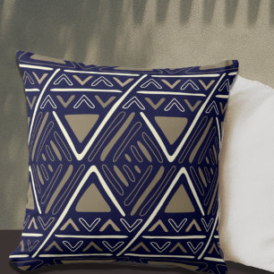 Coussin Tissu de boue Boho tendance Motif Navy Blue