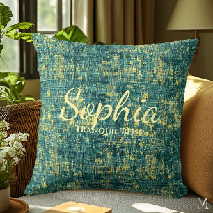 Coussin Tissu en Denim Vert et Jaune pour Décoration de Ma
