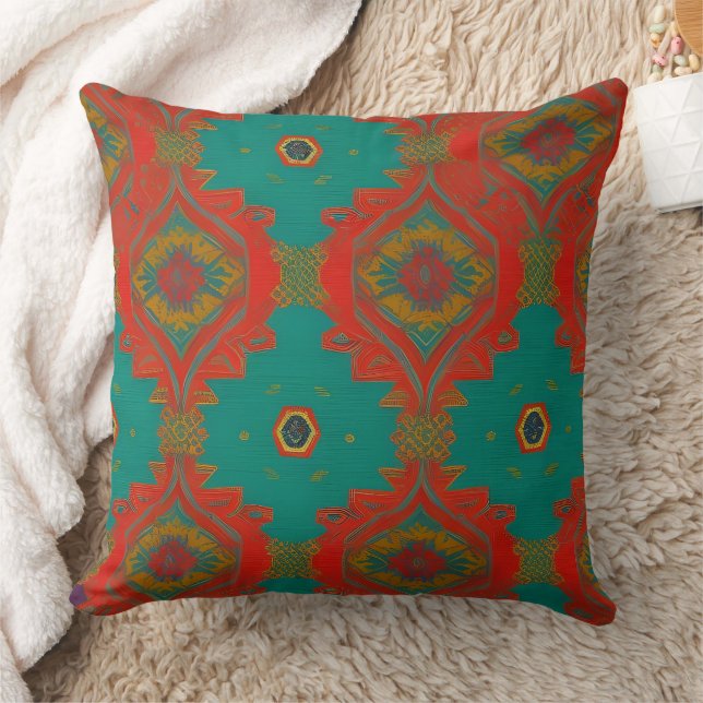 Coussin Tissu marocain orange exotique or turquoise (Couverture)