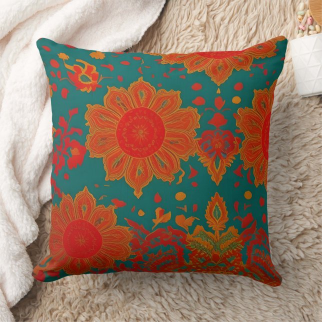Coussin Tissu marocain orange exotique turquoise vert O (Couverture)