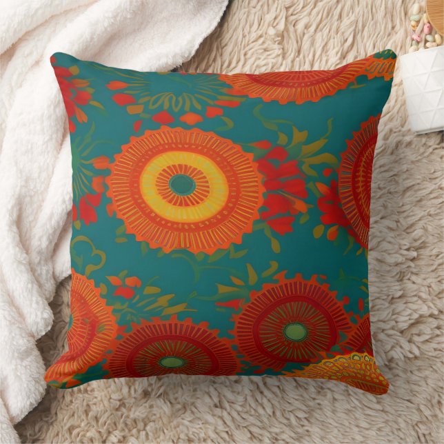 Coussin Tissu marocain rouge exotique orange turquoise ver (Couverture)