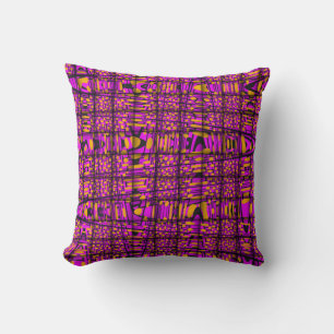 Coussin Tissu Orange Rose Chaud Noir Moderne à Motif Zig Z