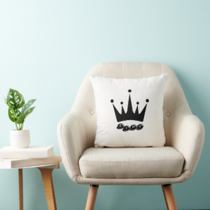 Coussin Tissu Roi Coton avec Couronne de Couleur Noire