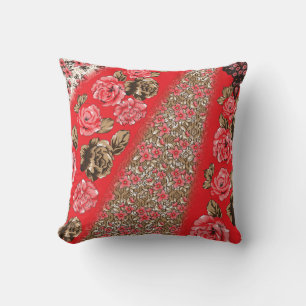 Coussin Tissu rouge éclatant avec floral complexe et