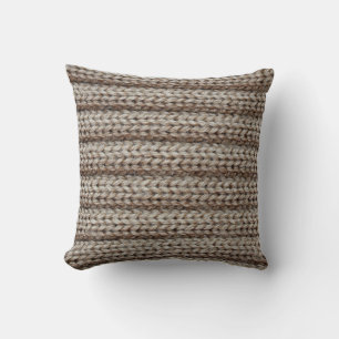 Coussin Tissu tricoté clair, texture brune.
