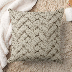 Coussin Tissu Tricoté Fil Tressé – Beige Chaud (2)