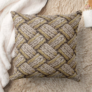 Coussin Tissu Tricoté Fil Tressé – Beige Chaud (3)