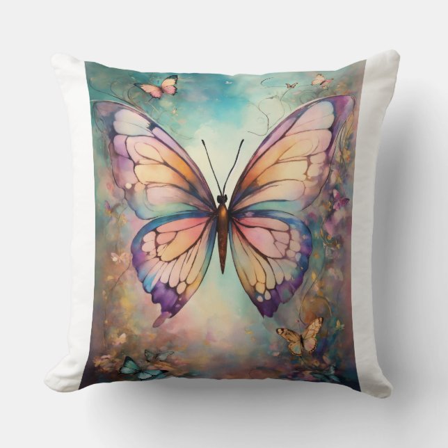 Coussin Titre : "Ailes qui pleurent : Papillon tiré à la m (Recto)