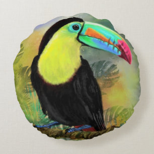 Coussin Toco Toucan ronde Tropical